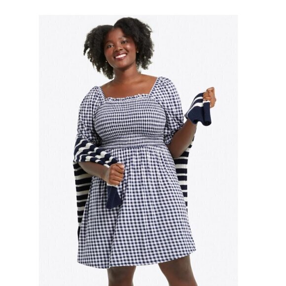 DRAPER JAMES | Jo Dee Navy Gingham Babydoll Dress Small Cottagecore - Picture 1 of 11